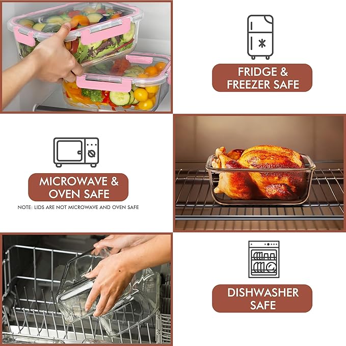 Razab 4 Pcs 1860ml / 63 Oz Large Glass Food Storage Containers