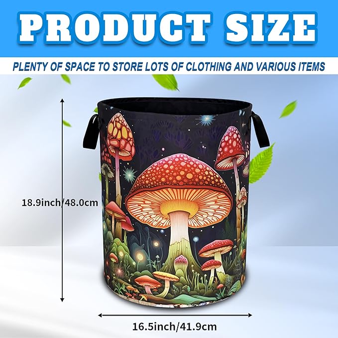 Red Mushroom Laundry Basket Oxford Cloth Psychedelic Plant Laundry Hamper