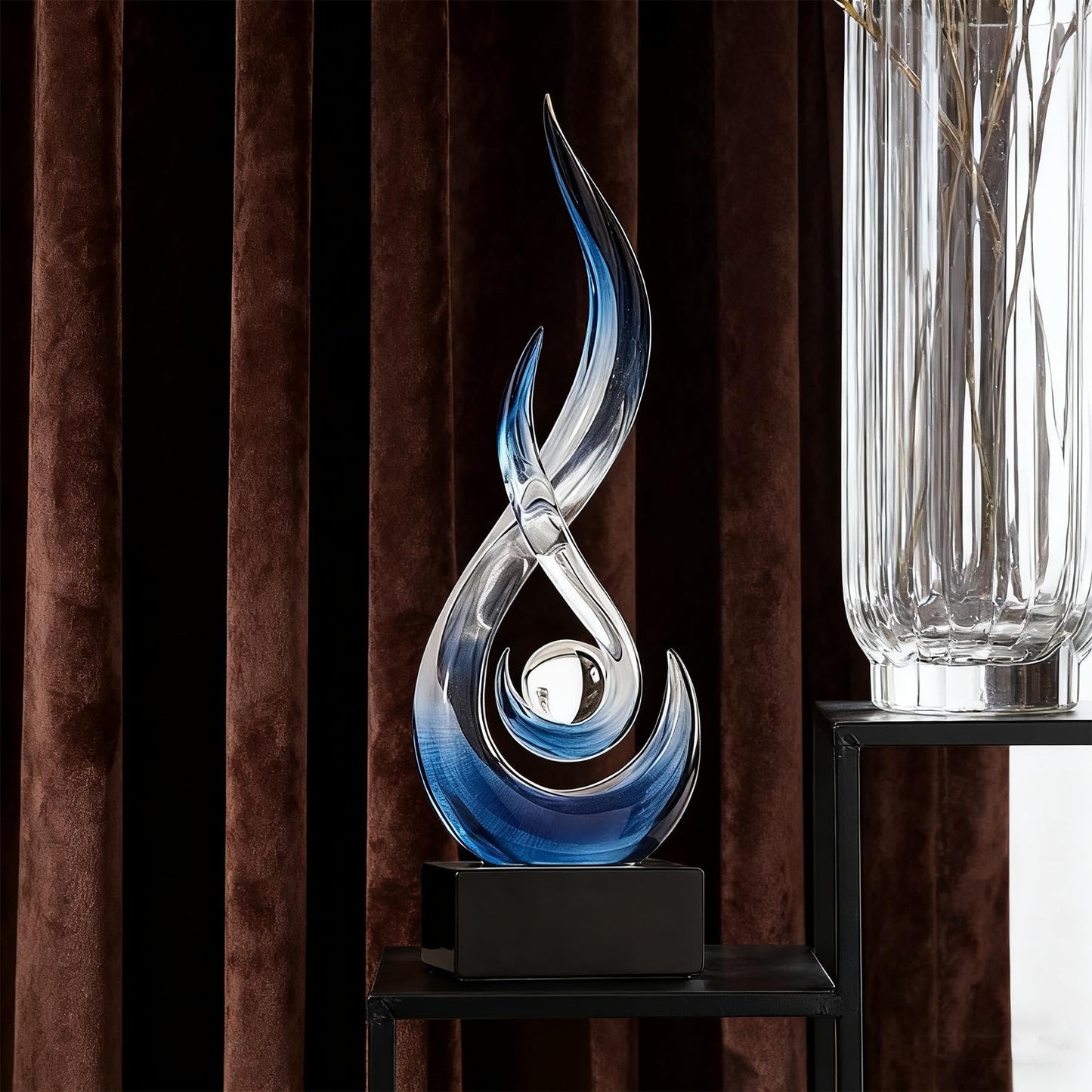 XGZY 15inch Flame Sculpture: Resin Flame Shaped Art Decoration, Suitable for Home, Wine Rack, Office, Bookshelf (Blue Gradient)