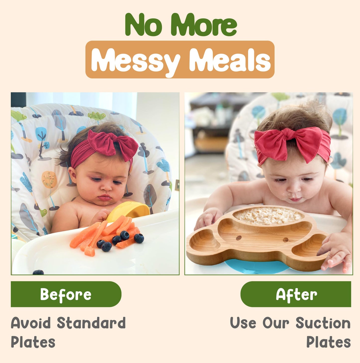 Bamboo Plates for Kids - Baby & Toddler Plates with Suction for Feeding & Weaning, Eco-Friendly Bear Design Promotes Self-Feeding, Ideal for Busy Moms & Dads, Sturdy & BPA-Free (Blue)