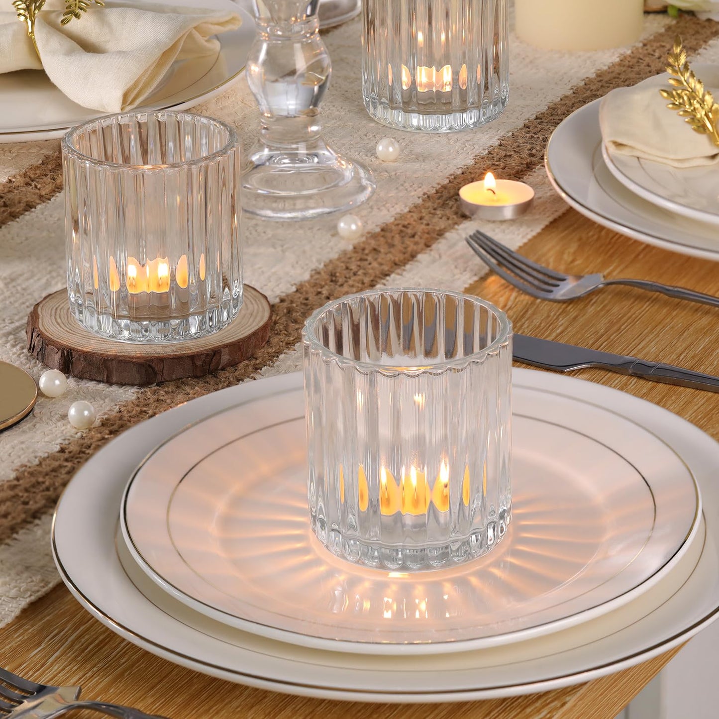 Lanttu 8 Pcs Glass Large Votive Candle Holders, 2.89 * 3.08in