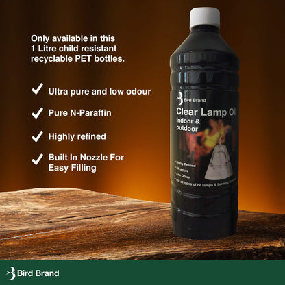 Bird Brand Clear Lamp Oil for Indoor & Outdoor Use, Smokeless Fuel, 3 x 1 Litre
