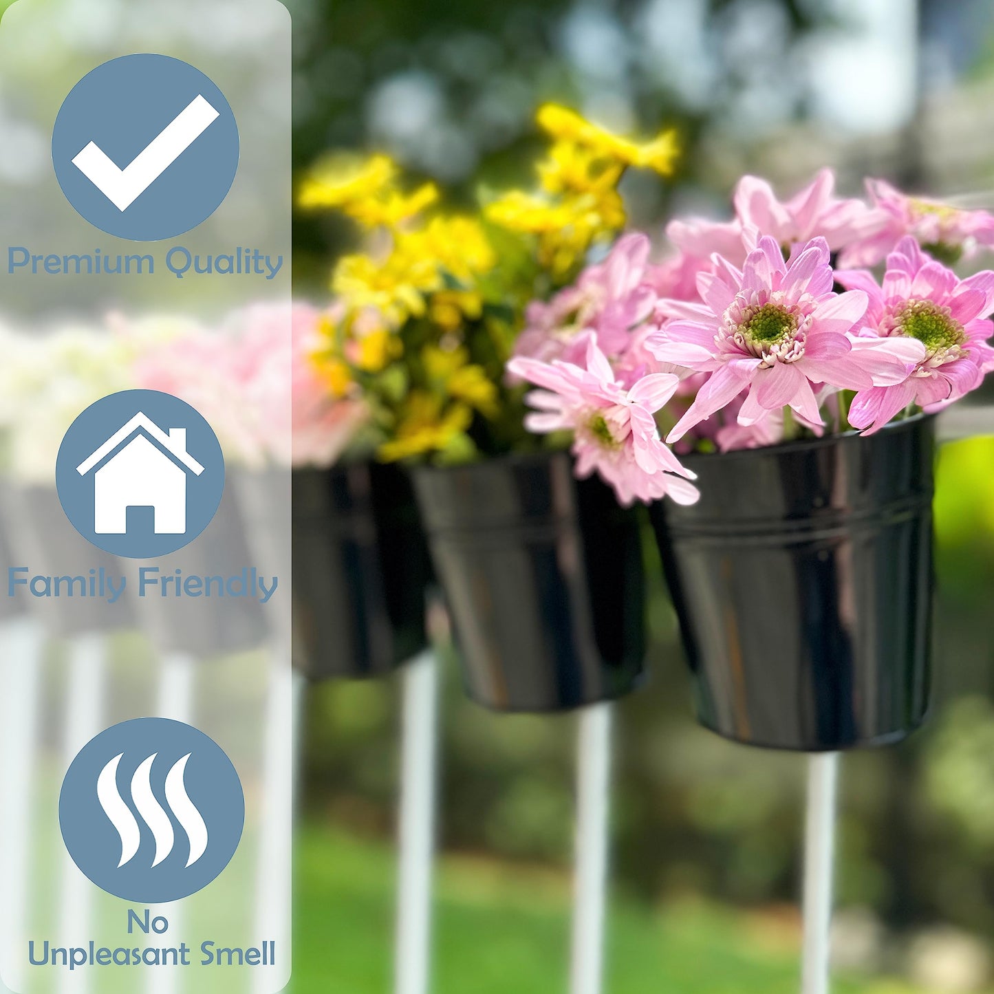 LaLaGreen Small Hanging Planters - 10 Pack, 4 Inch Black Metal Bucket Small Flower Pots for Outdoor Outside, Balcony Railing Hanging, Cute Garden Decor Rail Wall Farmhouse Rustic Deck Porch Succulent