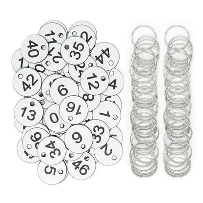 Plastic ID Number Tags Key Tags with Key Rings (1-50, White)