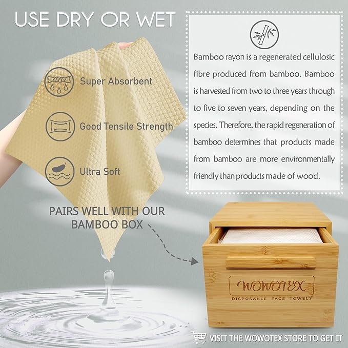 Bamboo Rayon Disposable Face Towel Biodegradable Large Dry Face Wipes 120 Count