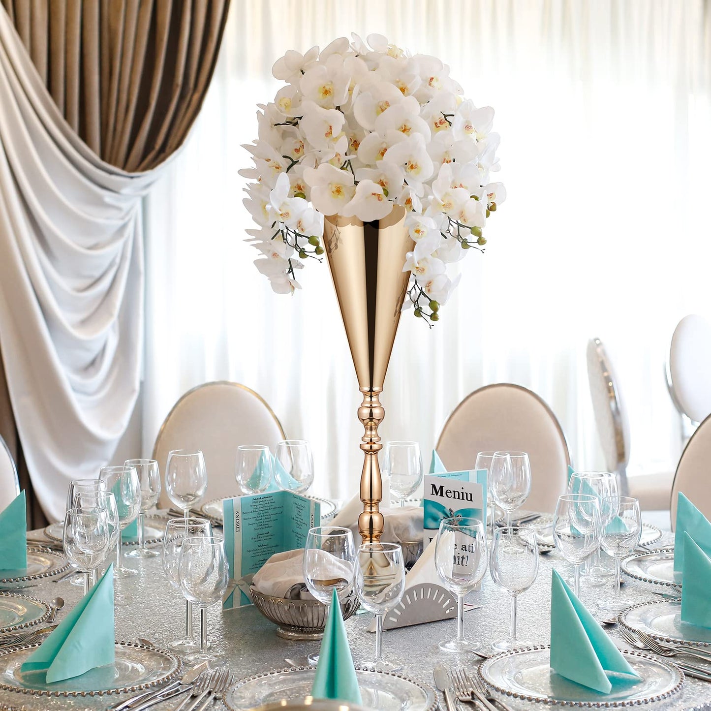Amylove 10 Pcs Wedding Centerpieces Tall Vases - 21.7 Inch Gold Crystal Geometric Flower Stand, Elegant Table Decor for Wedding Reception, Party, Banquet, Hotel Decorations (16.5 Inch,Classic)
