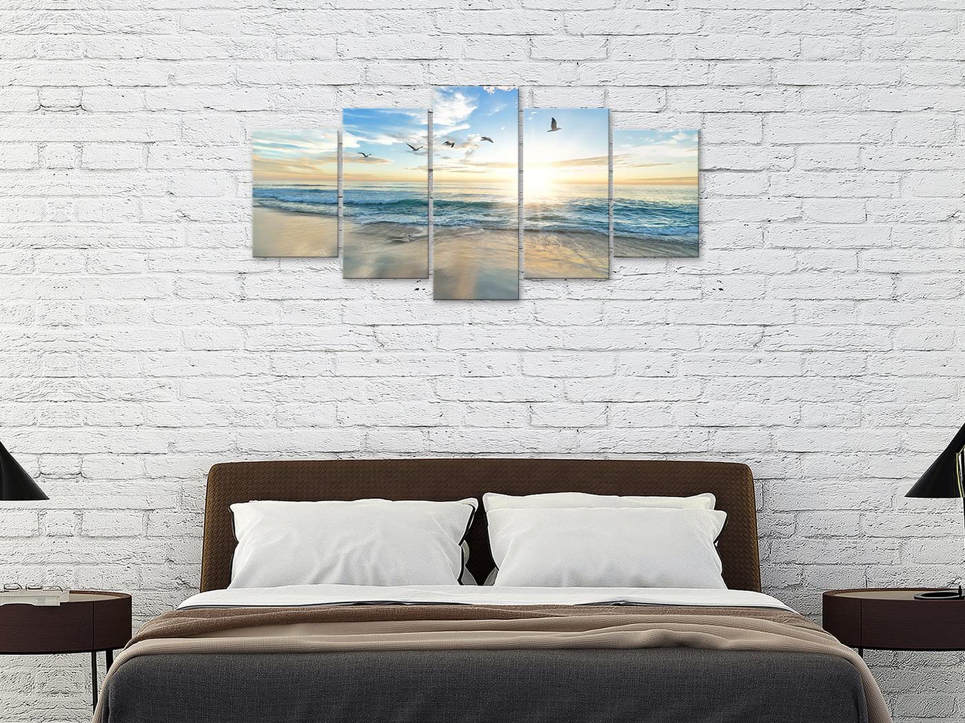 Biufo Seascape Canvas Wall Art Paintings Sunrise at Sea Print Picture Beach Ocean Artwork for Office Bedroom Living Room Wall Decor (Small)