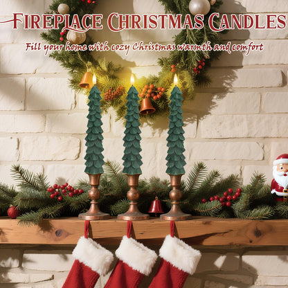 JOIONE Christmas Tree Flameless Taper Candles with Remote 3 Packs, Battery Operated Real Wax LED Candlesticks with 3D Flickering Flame, Perfect for Holiday, Christmas and Home Decor, Green