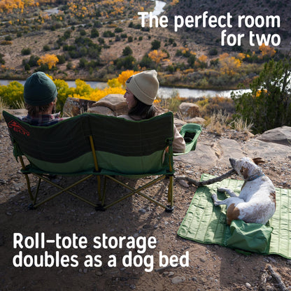 Kelty Low Loveseat Oversized 2-Person Heavy Duty Folding Camp Chair, Double Seat for Soccer Games, Tailgating, Beach Days (Low Height/Deep Lake)