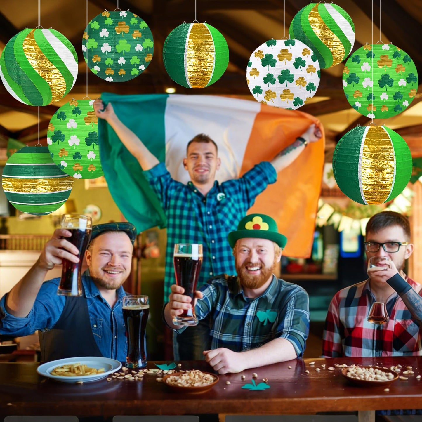 ADLKGG 12 PCS Lucky Green Paper Lanterns, 8" Hanging Clover Decorations for Garden Party, Casino Night, The Lucky One Baby Shower, Irish Wedding & Spring Events, St. Patrick's Day