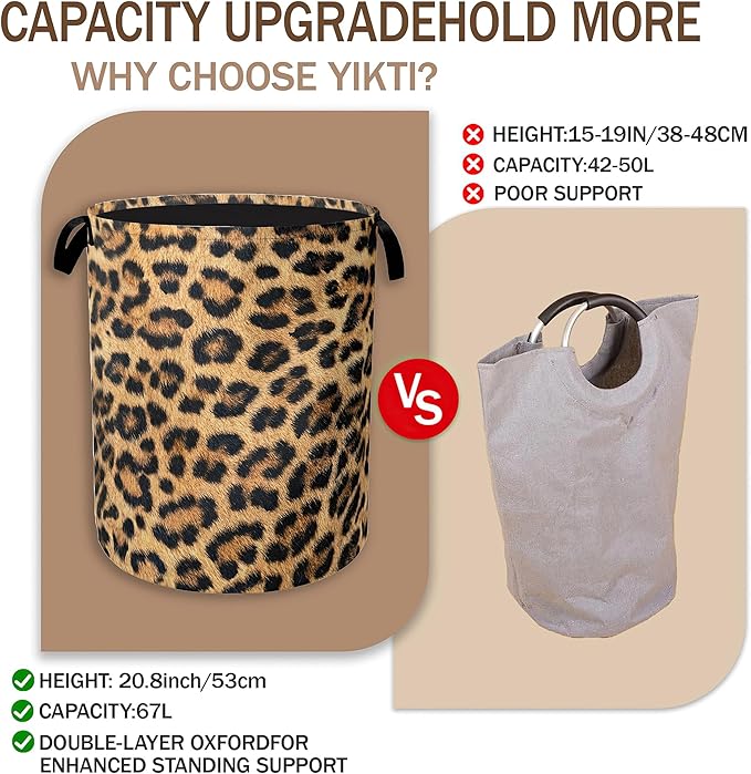 Laundry Hamper, Classic Leopard Laundry Basket, Wildlife Fur Print Portable