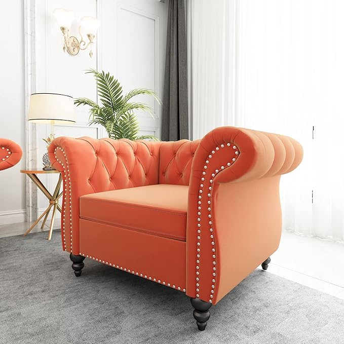 ORRD 2 Piece Living Room Set, Velvet Chesterfield Sofa Couch Chair