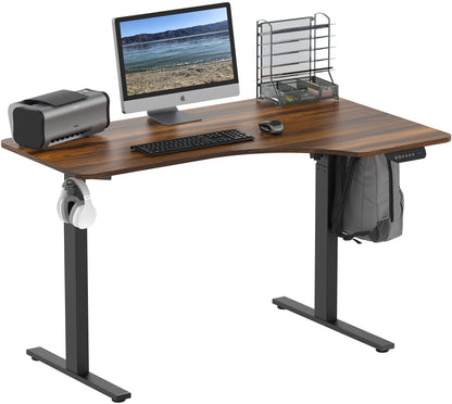 SHW 55-Inch Large Electric Height Adjustable L-Shaped Standing Desk with Right Facing Corner, Walnut