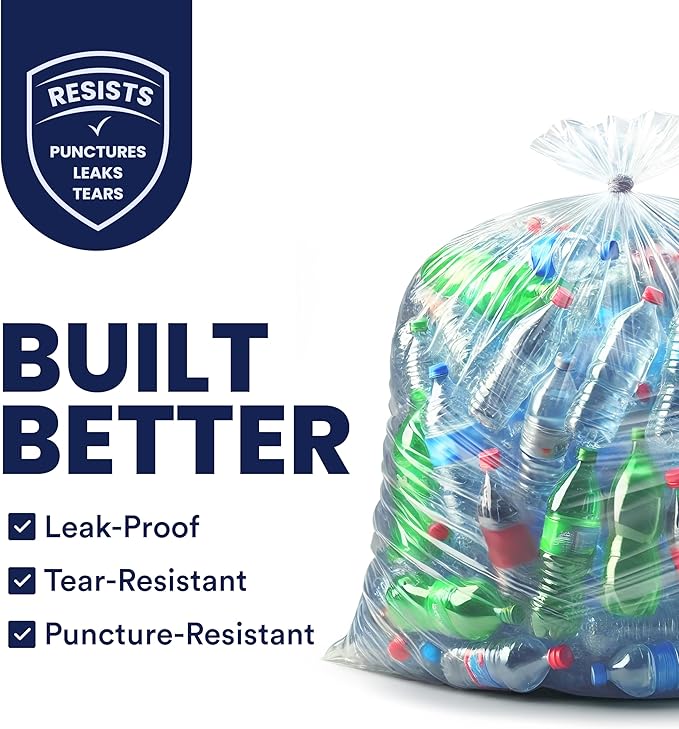 Plasticplace Heavy Duty 55-60 Gallon Trash Bags – Clear Garbage Can Liners –