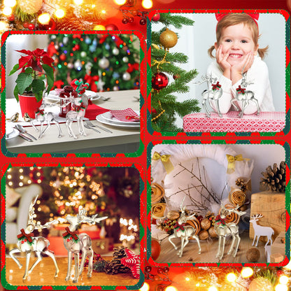 Bucherry 2 Pcs Christmas Reindeer Figurines Decoration Acrylic Deer Decor Christmas Holiday Reindeer Figurine Statues with Red Berries Bow Home Xmas Deer Decor Holiday Party Supplies(Basic Style)