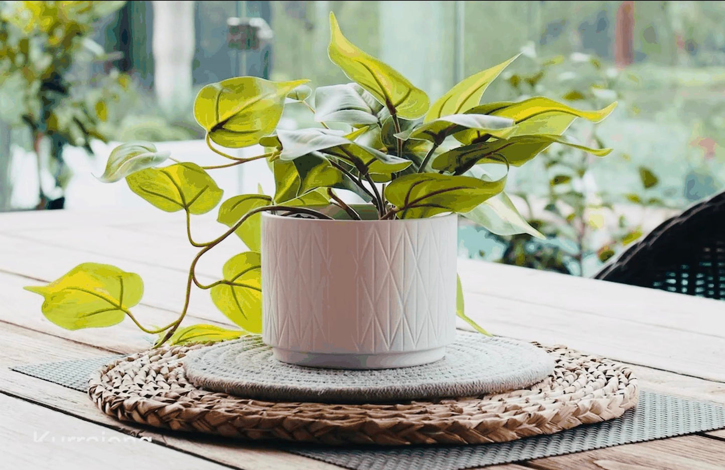 Kurrajong Farmhouse Light Green Fake pothos Plant | Fake Plant for Shelf Decor | Artificial Trailing Ivy Plant with 5" Wide Ceramic Pot | Faux pothos | Feaux Pothos