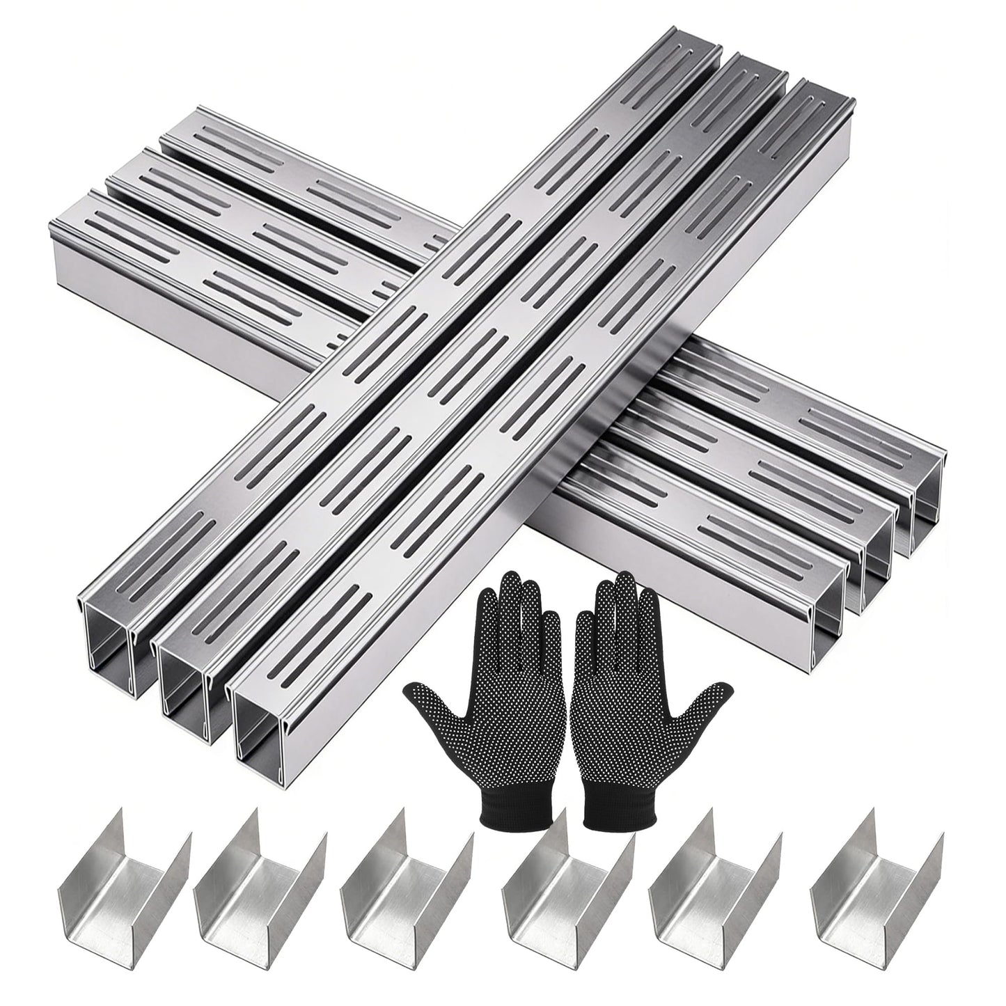 304 Stainless Steel Trench Drain Kit,Narrow Channel Drain with Grate & Coupling, Outdoor Drainage for Pool Deck/Yard/Driveway/Garage (19.6FT-2IN X 1.2IN)