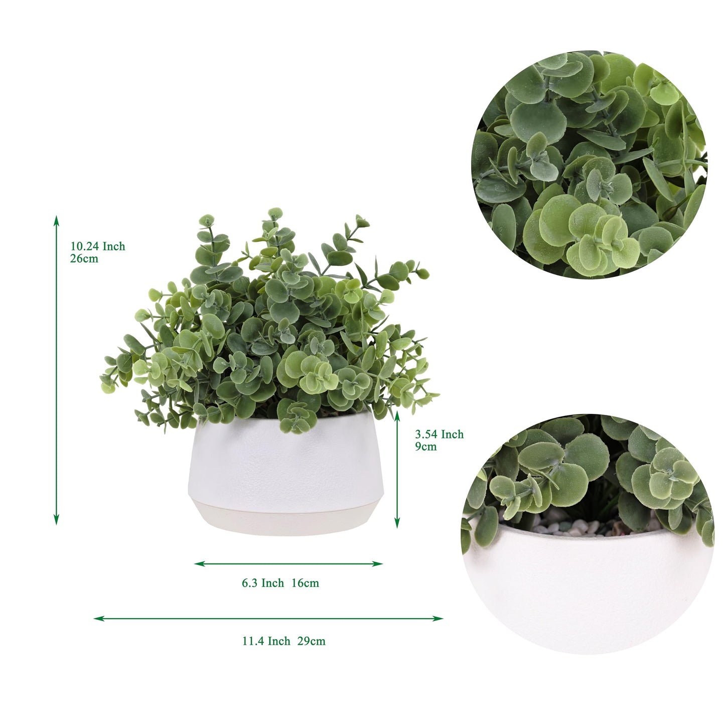 365 Blooming Decor Artificial Eucalyptus Plant–10.2"x11.4" Luxury Faux Potted Greenery in White Textured Pot with Real Pebbles, Premium Material, No Assembly, Farmhouse, Coffee Table, Bathroom Decor