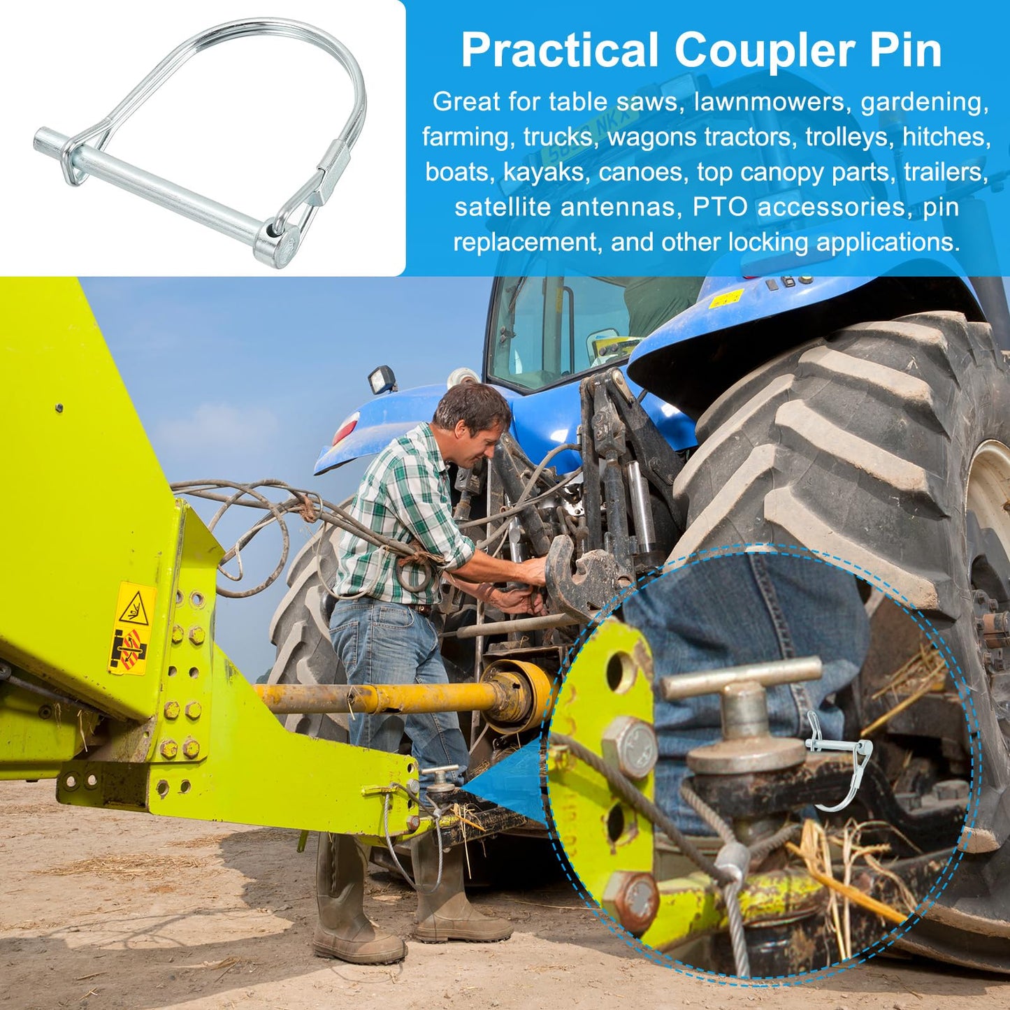 PATIKIL Trailer Coupler Pin 3/16x1-5/8x1.38"(D*L*IW), 6 Pcs Wire Lock Pin Safety Shaft Locking Pin Round Pto Pins for Farm Trailers Lawn Hitches Garden Tractor Kayak Boat (5x40x35mm)