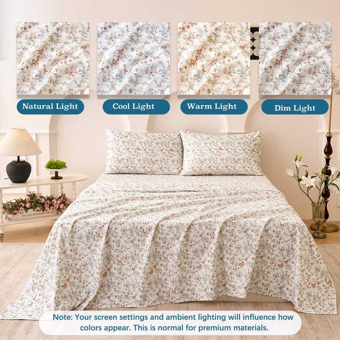 Huborise Orange King Size Sheet Set 100% Cotton Flannel-Like Warm Luxury Animal & Floral Bed Sheets 4Pc Deep Pocket 17.5", Double Brushed Extra Soft Breathable, Fall/Winter French Country Bedding