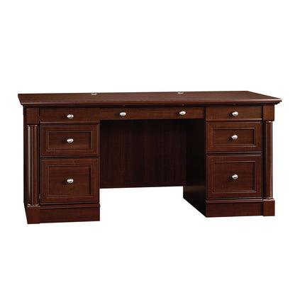 Sauder Palladia Office Desk with Drawers, Executive Desk with File Cabinet Storage, Cable Management, Keyboard Tray, in Select Cherry Finish