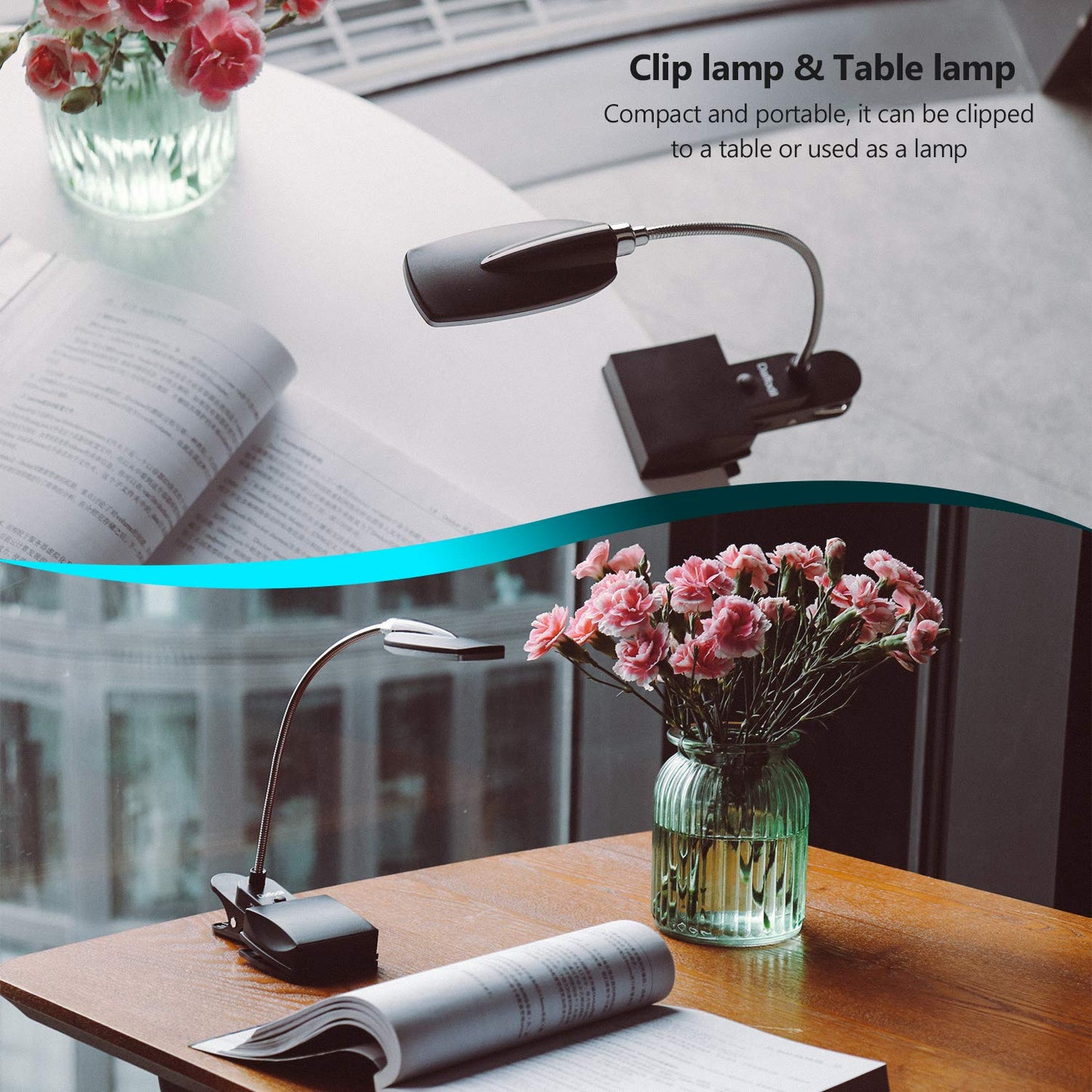 Daffodil ULT300 Clip-On Reading Light – Flexible Gooseneck Book Light with Large Clamp, USB or 4xAA Battery Powered, 3 Brightness Levels, Lamp for Headboard, Desk, Bedside or Bed - Black