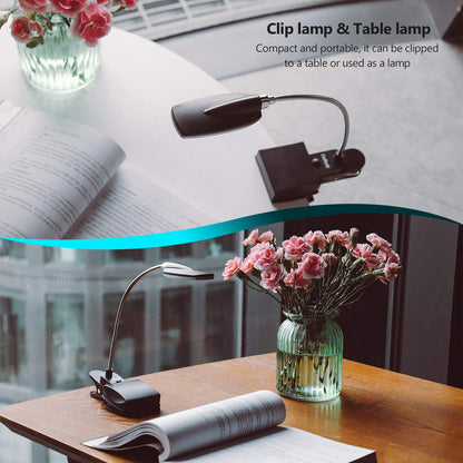 Daffodil ULT300 Clip-On Reading Light – Flexible Gooseneck Book Light with Large Clamp, USB or 4xAA Battery Powered, 3 Brightness Levels, Lamp for Headboard, Desk, Bedside or Bed - Black