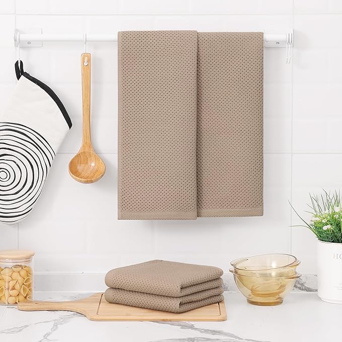 Kitinjoy 100% Cotton Waffle Weave Kitchen Hand Towels