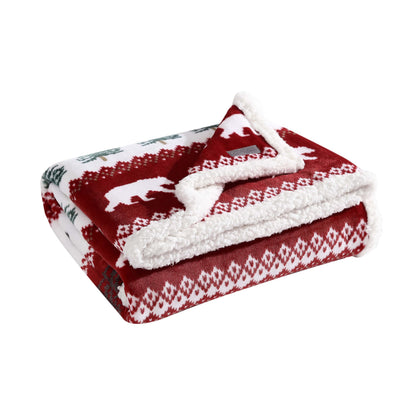 Eddie Bauer - Throw Blanket, Ultra-Soft Plush Blanket with Faux Shearling Popcorn Fleece Reverse, Oversized Bedding for Couch or Bed (Grizzly Peak Red, 50" x 60")