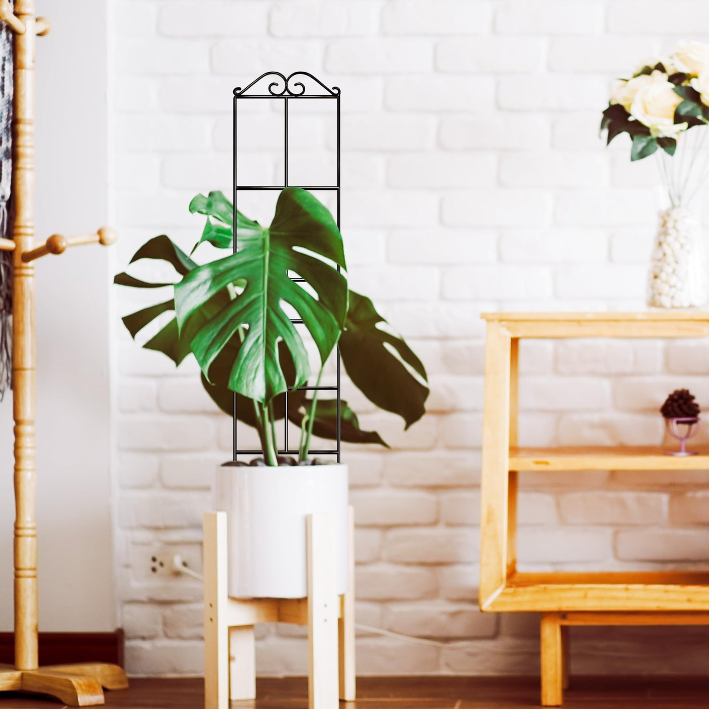 Xeeol 31.8'' Stackable Plant Trellis Indoor, Metal Trellis for Climbing Plants Indoor, House Plant Support with Soft Ties for Monstera Hoya Pothos, 2P