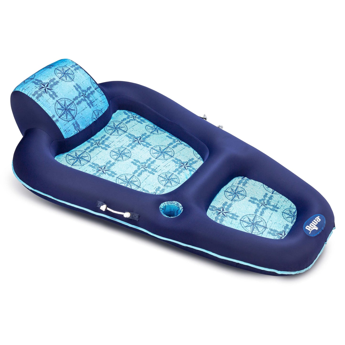 Aqua Water Lounge, X-Large, Inflatable Pool Float with Headrest, Backrest & Footrest, Navy/Light Blue