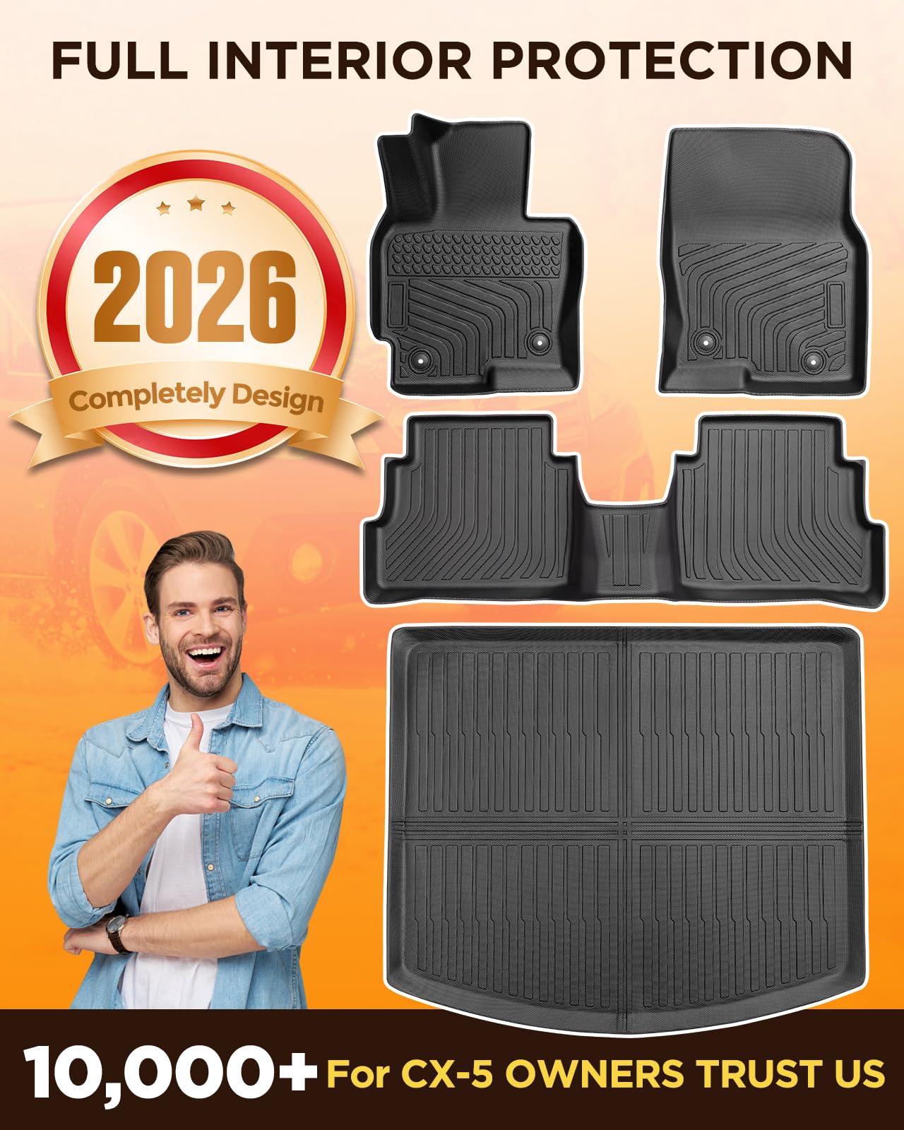 All Weather Car Floor Mats for Mazda CX5: 2013 2014 2015 2016 (1st Gen), Automotive Cargo Liner Full Set Accessory, Cutsom Fit for Mazda CX-5 SUV Tray Carpet Black Rubber Accessories Trunk Mat