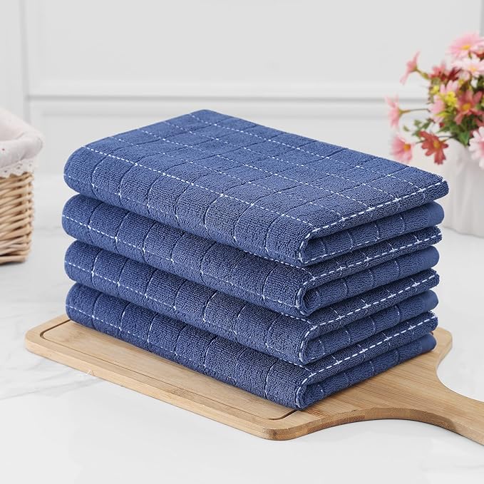 Homaxy 100% Cotton Terry Kitchen Towels, Checkered Designed, Soft and Super