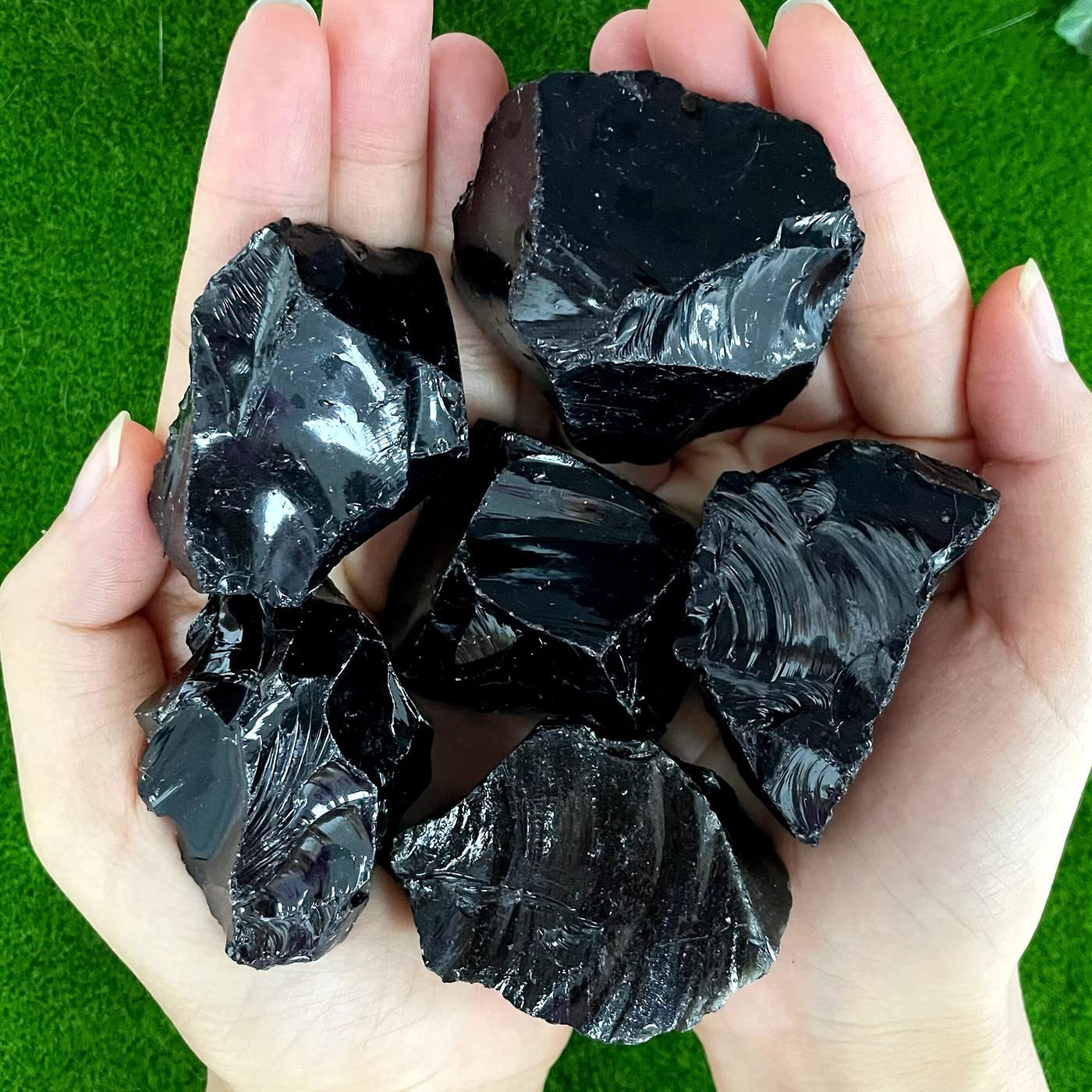 ZHIYUXI 2" Obsidian Crystal Raw Crystals Bulk Crystals and Stones Rough Natural Quartz Black Obsidian Stone Rocks for Tumbling Witchcraft Wire Wrapping Fountain Rocks Cabbing Room Decor 4Pcs
