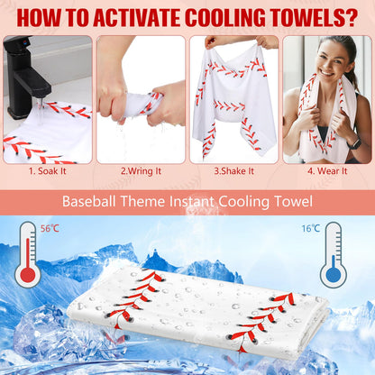 CraftyDream 12 Pcs Cooling Towel Baseball Football Basketball Breathable Chilly Softball Soccer Ice Towel, 40"x12" Tennis Microfiber Accessories for Player(White,Baseball)