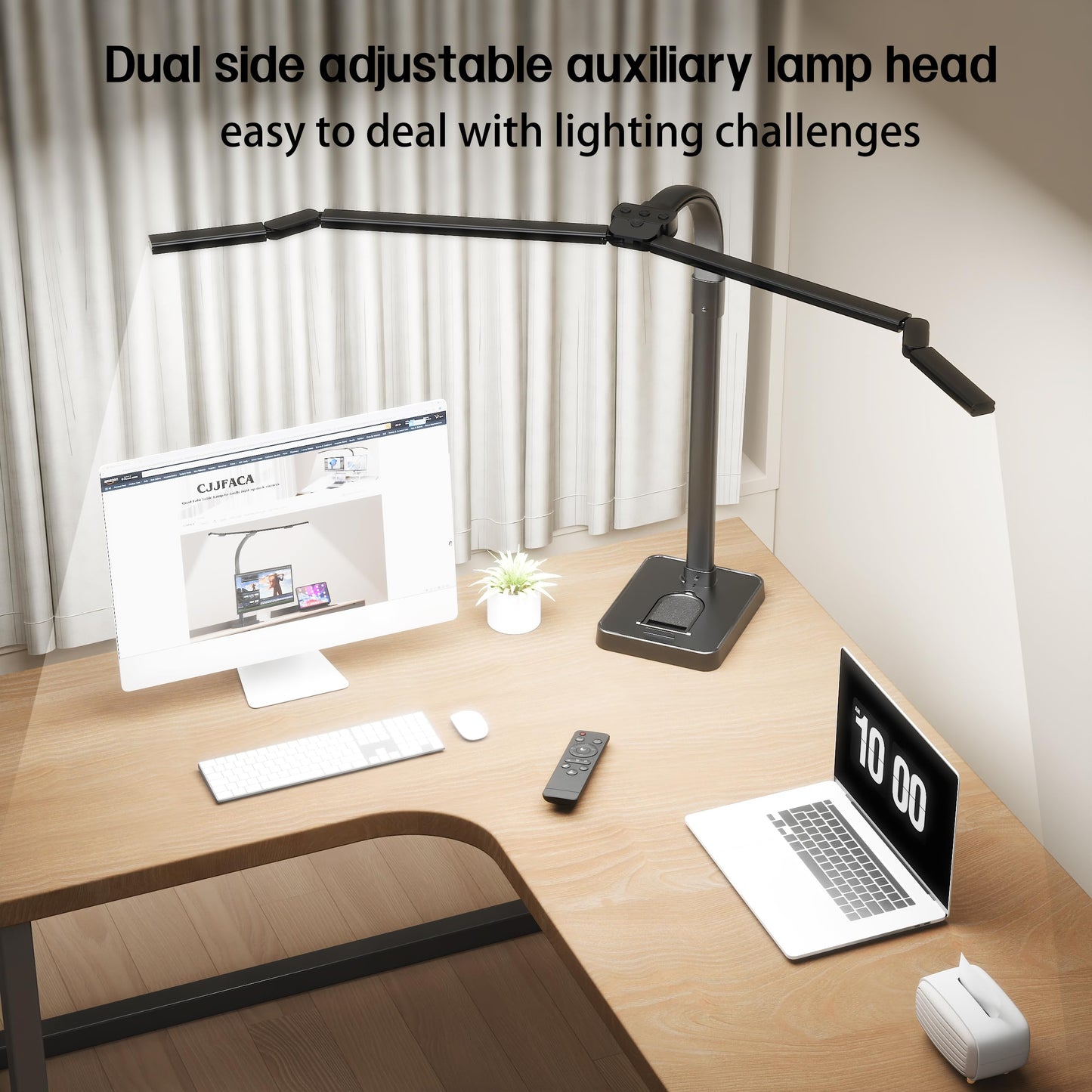 CJJFACA Office Home Desk Lamp,24W Super Bright Eye-Care Desk Lamp,Adjustable Gooseneck Office LED Task Light with Soft Non-Glare Lighting,Suitable for Studying,Reading (Black) (Plus)