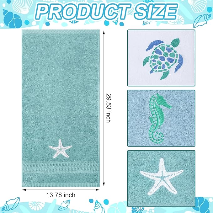 3 Pcs Ocean Beach Coastal Hand Towels
