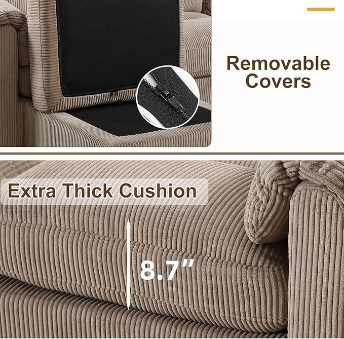 HAOMARKETS Corduroy 4-Piece Sofa Set, Upholstered Ottoman Set of 2 and 2