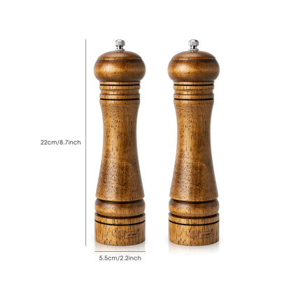 JF JAMES.F Salt and Pepper Mill Sets, 8 inch Wooden Salt and Pepper Grinders with Ceramic Core Wood Salt and Pepper Shakers Set of 2