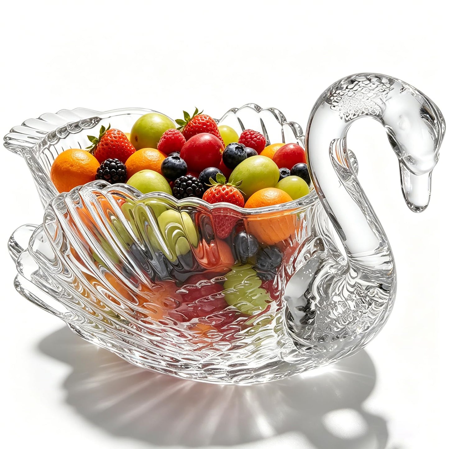 Wenceda Clear Crystal Swan Decorative Bowl,11.6"x6.9" Glass Bowl for Fruits Candy Tabletop Swan Design Centerpiece Bowl Snack Plate