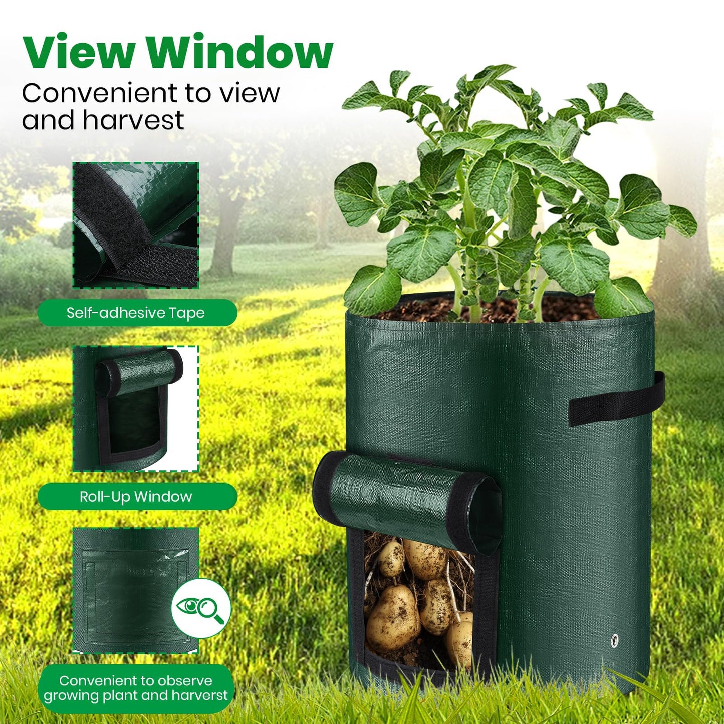 BIJOKETTEN 10 Gallon 8-Pack Grow Bags, Durable PE Fabric Pots with Flap and Handles, Green Planter Bags for Potato Vegetables Flowers Herbs Garden Outdoor, 17.7''x13.8'' Large for All Plants Growing