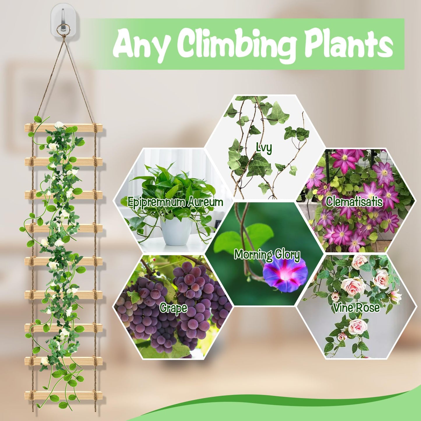 HFYZZ 2Pcs Climbing Plants Trellis - 4.3 ft Wood Ladder Design Plant Support for Indoor & Outdoor House Vine Plant, Wooden Garden Plant Wall Trellis for Monstera, Pothos, Ivy, and More
