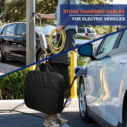 20 Inch Jumper Cable Bag, Heavy Duty Water Resistant Tools Cable Bag, Cable Cords Hoses Storage & Organizer with Exterior Pocket for Jumper Cable,EV Charging Cables,Extensions and Garden Hoses