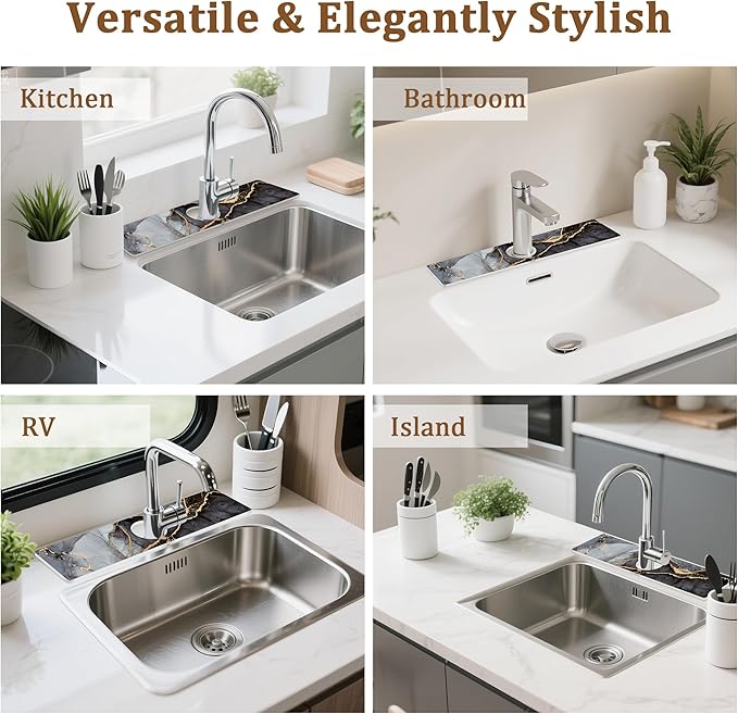 Stone Faucet Mat for Kitchen Sink, 23.6" Fast Drying Around Faucet Diatomite