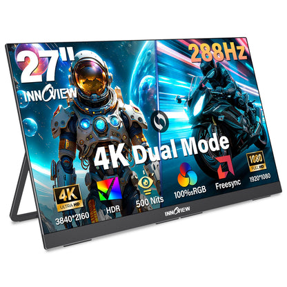 InnoView 23.8" Large Portable Monitor, FHD 144HZ 100% SRGB IPS USB-C HDMI Work Home Gaming Second Monitor 1080P W/180°Adjustable Stand for Laptop, MacBook, Phones