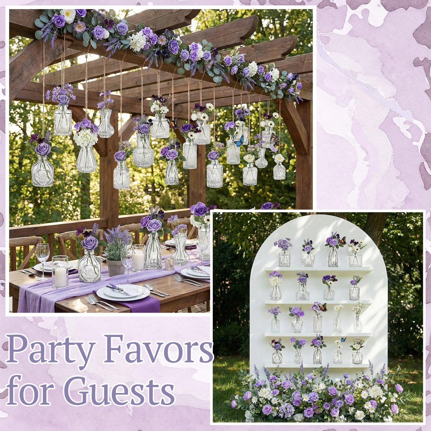 Ferrochef 36 Pcs Artificial Flowers Table Centerpiece with Vases Colorful Wildflower Centerpieces Silk Flower Arrangement for Wedding Baby Shower Table Centerpieces Party(Purple Series,Clear)