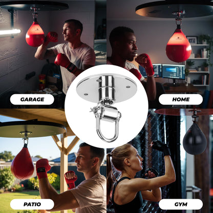 Boxerpoint Stainless Steel Speed Bag Swivel Kit - Professional Universal 4-Bolt Base Speedbag Mount Hardware Set - 360° Smooth Rotation Hanger Boxing Equipment for Home Gym Fitness Enthusiasts