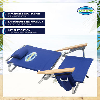 Tommy Bahama 5-Position Classic Lay Flat Folding Backpack Beach Chair, Polyester, Navy