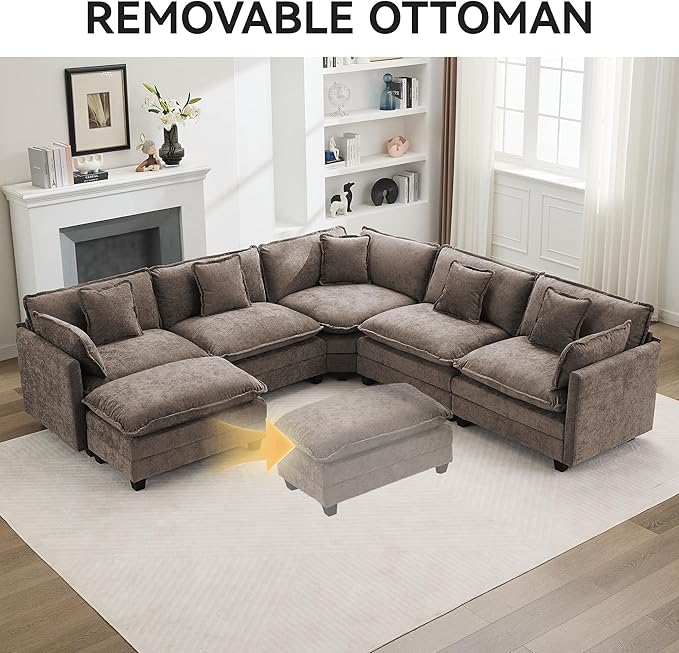 113'' V Shaped Cloud Sectional Sofa, Oversized Deep Seat Couches