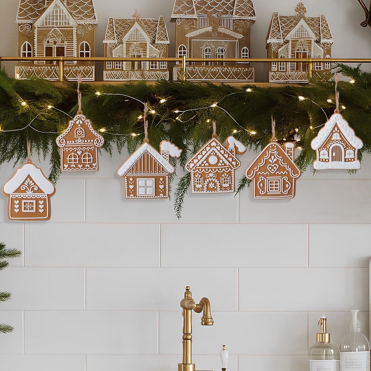 Sosation 24 Pcs Christmas Gingerbread House Ornaments Gingerbread Hanging Decorations Silicone Christmas Ornaments with Ropes for Xmas Tree Winter Crafts